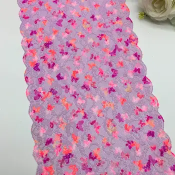 

3y/lot 23.50cm Lilac Lace With Butterfly Elastic Stretch Lace trim Skirt Hem Underwear Sewing Craft DIY Apparel Fabrics Lace
