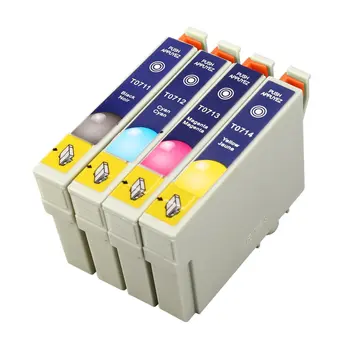 

4 Packed Ink Cartridge Set Replacement For Epson T0711 T0714 Non-OEM Remanufactured For Lab Photo Prints