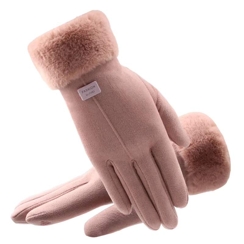 Pink Женские зимние перчатки модные теплые кашемировые перчатки женские зимние элегантные мягкие черные перчатки для вождения с сенсорным экраном - Цвет: Pink