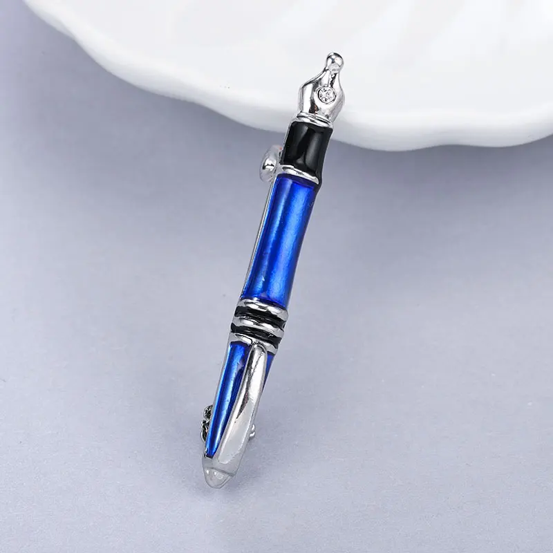 silver blue MAIKALE, винтажная ручка, брошь на булавке, хрустальные бусины, эмаль, броши для женщин, авторучка, Мужская брошь, Классическая Брошь, подарки, аксессуары - Окраска металла: silver blue