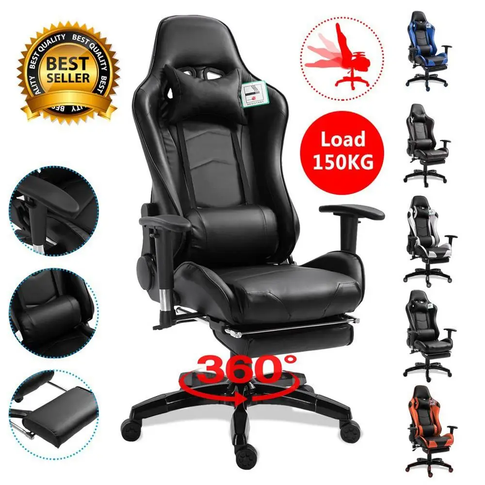 

Adjustable Office Chair Ergonomic High-Back Faux Leather Racing Bedroom Computer Game Chairs Reclining Seating