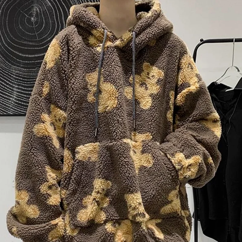 Women Lamb Hair Thick Sweatshirt Teddy Bear Cute Clothes 2023 Woman Harajuku Vintage Plush Sweatshirt Black Brown Streetwear New