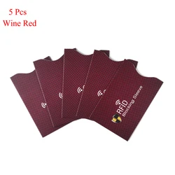 Set of 5 RFID Blocking Credit Card Protector Sleeves - Anti - Theft Cardholder Cases (Wine red)