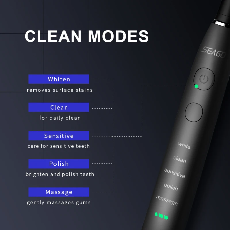 SEAGO Sonic Electric Toothbrush Upgraded Adult Waterproof USB Rechargeable 360 Days Long Standby Time With5 Brush Head Best Gift SEAGO Sonic Electric Toothbrush Upgraded Adult Waterproof USB Rechargeable 360 Days Long Standby Time With5 Brush Head Best Gift