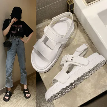 

style sandals women's round head color magic sticker casual sandals