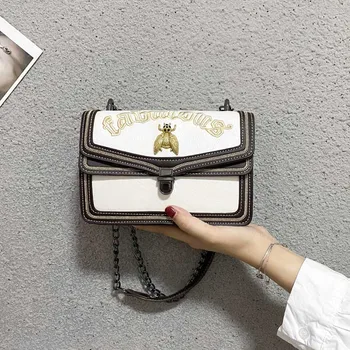 

Color contrast women shoulder bag generous handbag elegant bags for women 2020 chain square bags Sewing thread crossbody bag