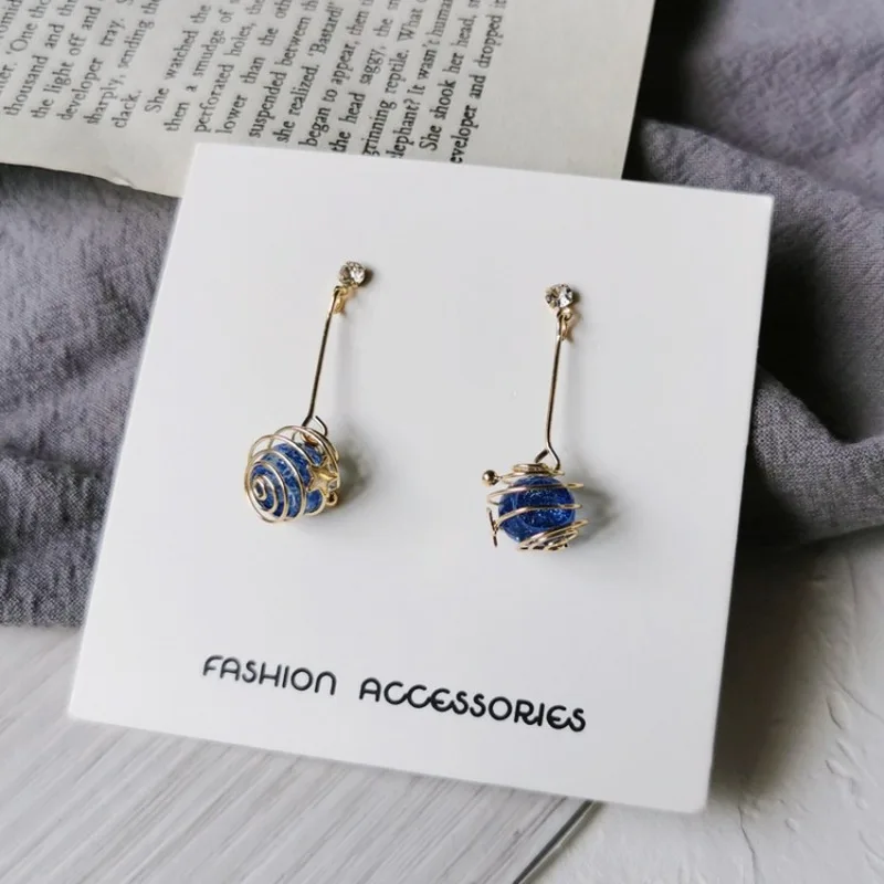 Korean Creative Dream Blue Star Metal Winding Planet Cosmic Clip Earrings Fashion Girl Women Personality Jewelry Accessories