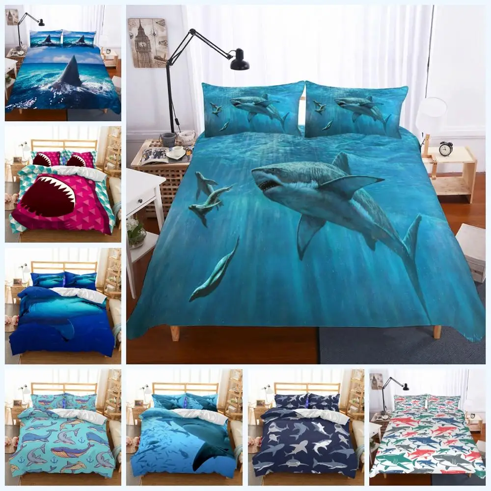 Shark Bedding Set Large Marine Life Duvet Cover Set Ocean Wild Animal