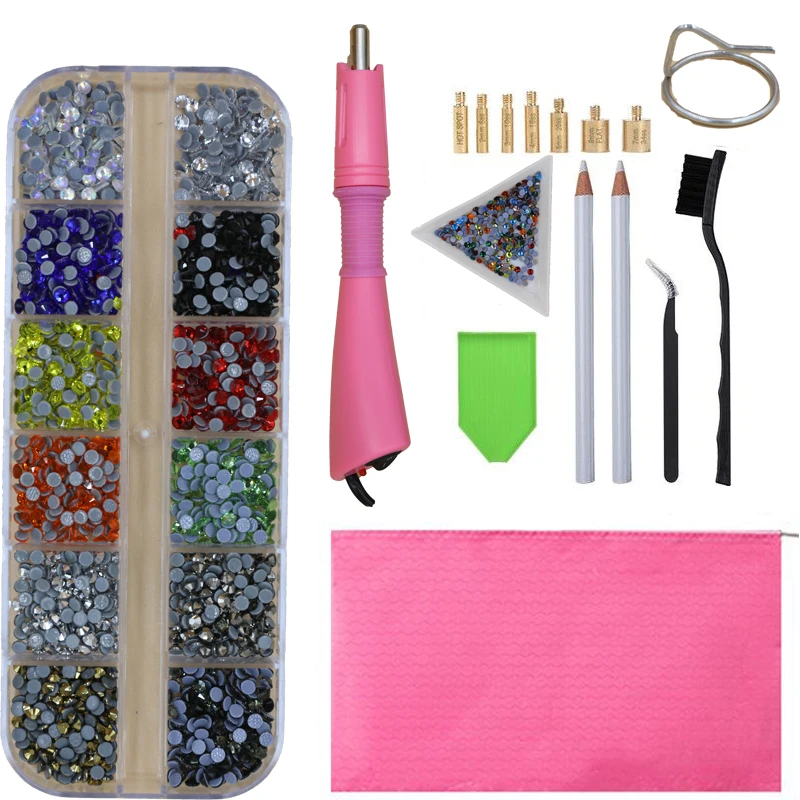 12grids 2400Pcs/box Mix Hot Fix Rhinestones Set/ EU/US PLUG Hotfix Applicator Crystal Glass Rhinestone Iron-on Strass Decoretion 