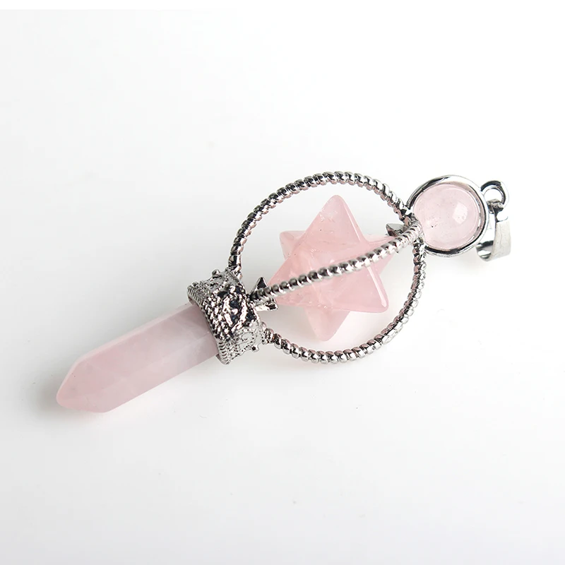 rose quartz 1 шт. натуральный камень кварц аметисты авантюрин звезда в форме стрелы женское ожерелье кулон - Окраска металла: rose quartz