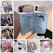 Мультфильм Дельфин зыбучие пески чехол для iPhone X 7 6 6s плюс динамический блеск пайетки чехлы для iphone 8 Plus XS MAX XR