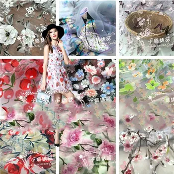

New 2.8 meters wide width Eugen yarn, chiffon printed glass yarn lace, dress fabric for dress