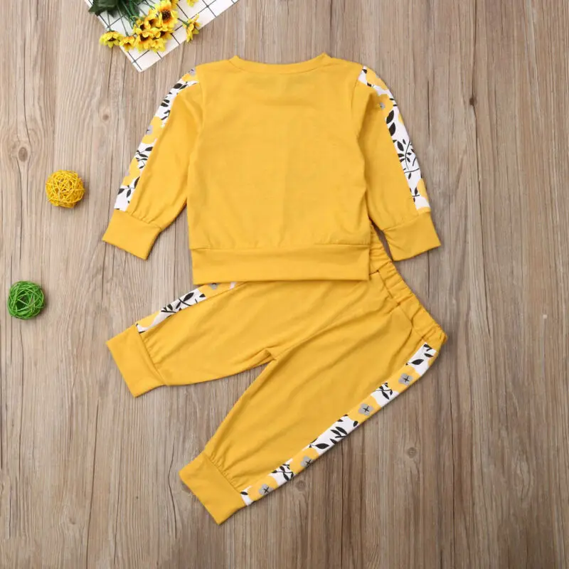 LOOZYKIT Infant Kids Baby Girl Long Sleeve Pullover Letter Print T-shirt Tops Pant Trouser 2PCS Autumn Clothes Set