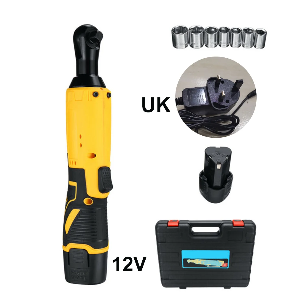 

12V 45N.m 3/8 inch Electric Ratchet Right Angle Wrench Kit with Li-ion Battery Universal voltage for home diy tools parts 2020