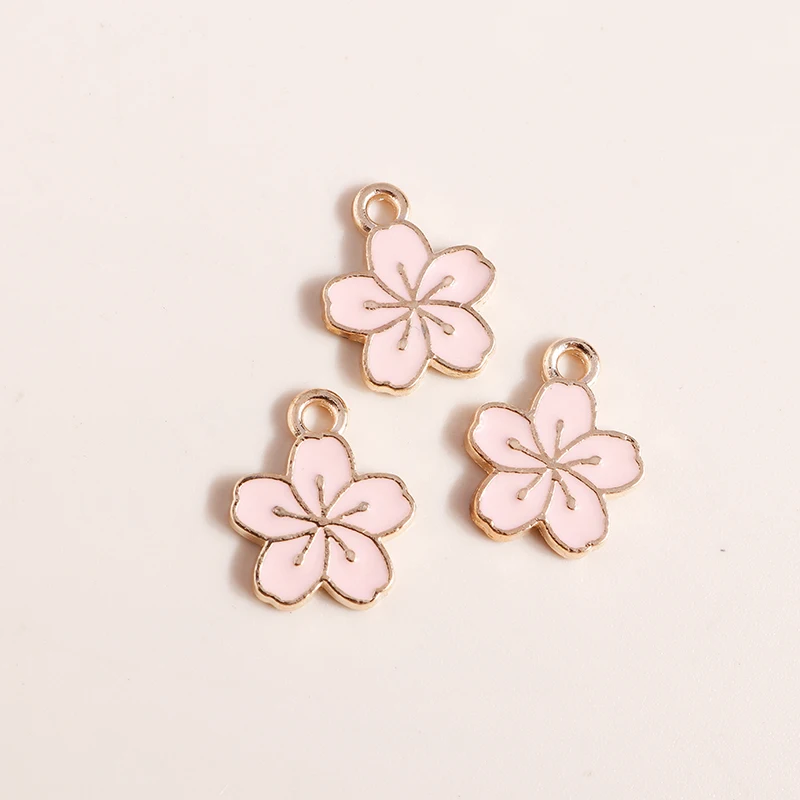 Set of 10 Enamel Flower Charms – Rose & Sakura Pendants