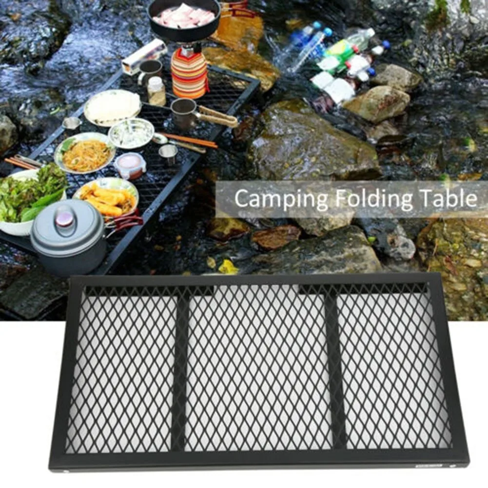 Iron Outdoor Camping Folding BBQ Grill Table Picnic Portable Barbecue Rack Table For Campfire 30*22*20cm Dining Table