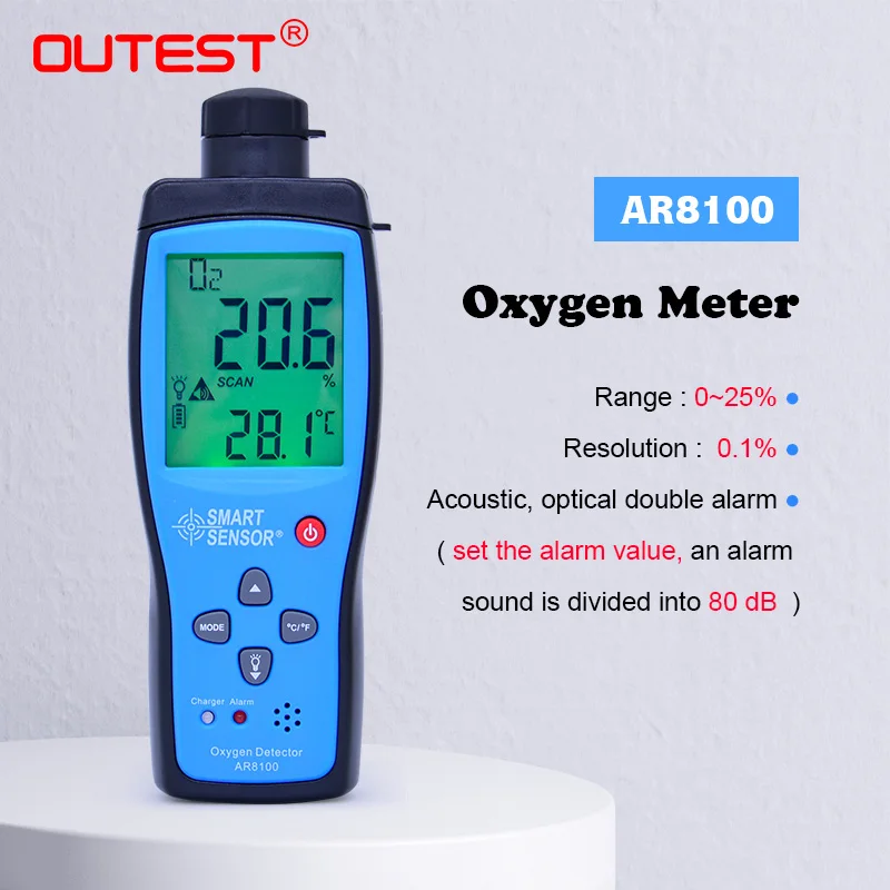 

OUTEST Professional Automotive Oxygen detector Gas Analyzer O2 Meter Monitor 0-25% W/ Battery Sound And Light Vibration Alarm
