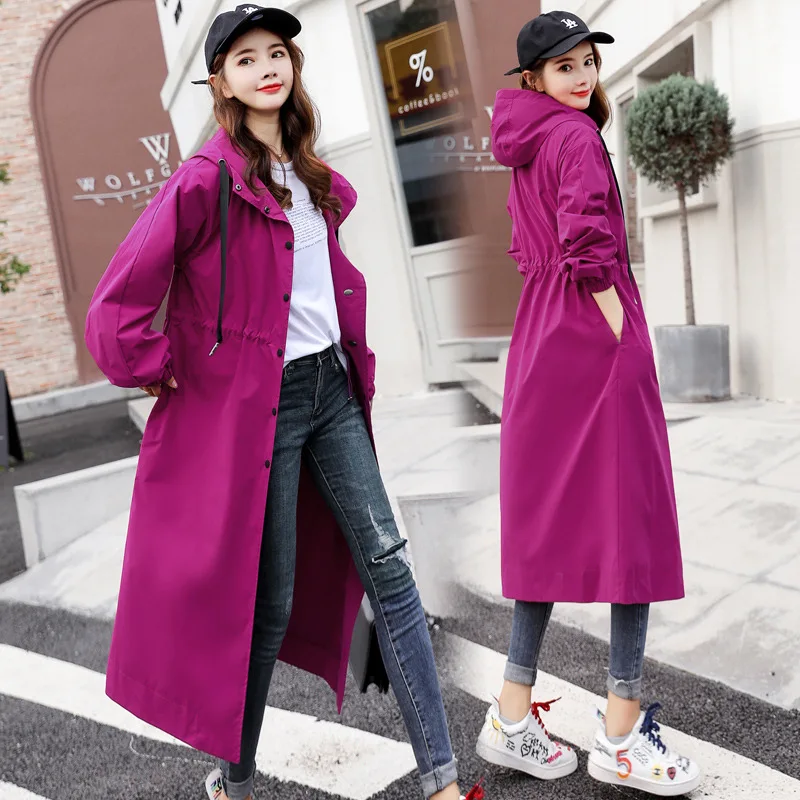 

Drawstring Waist Hugging Versatile Korean-style Elegant Solid Color Elegant 2019 Autumn Trend Trench Coat