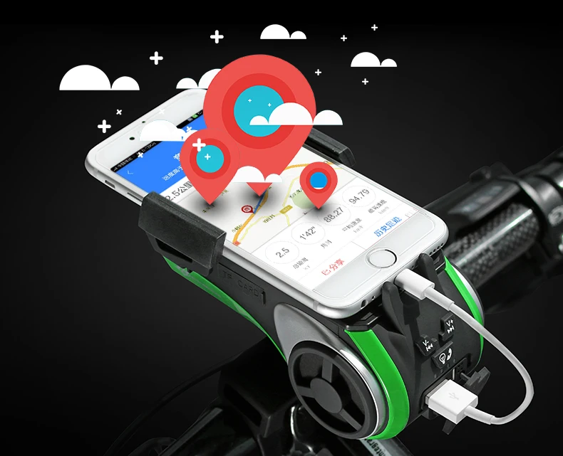 ROCKBROS Bike Bicycle Light Waterproof Phone Holder Bike Headlight Bluetooth Bell Speaker Bikeplayer USB Rechargeable Power Bank