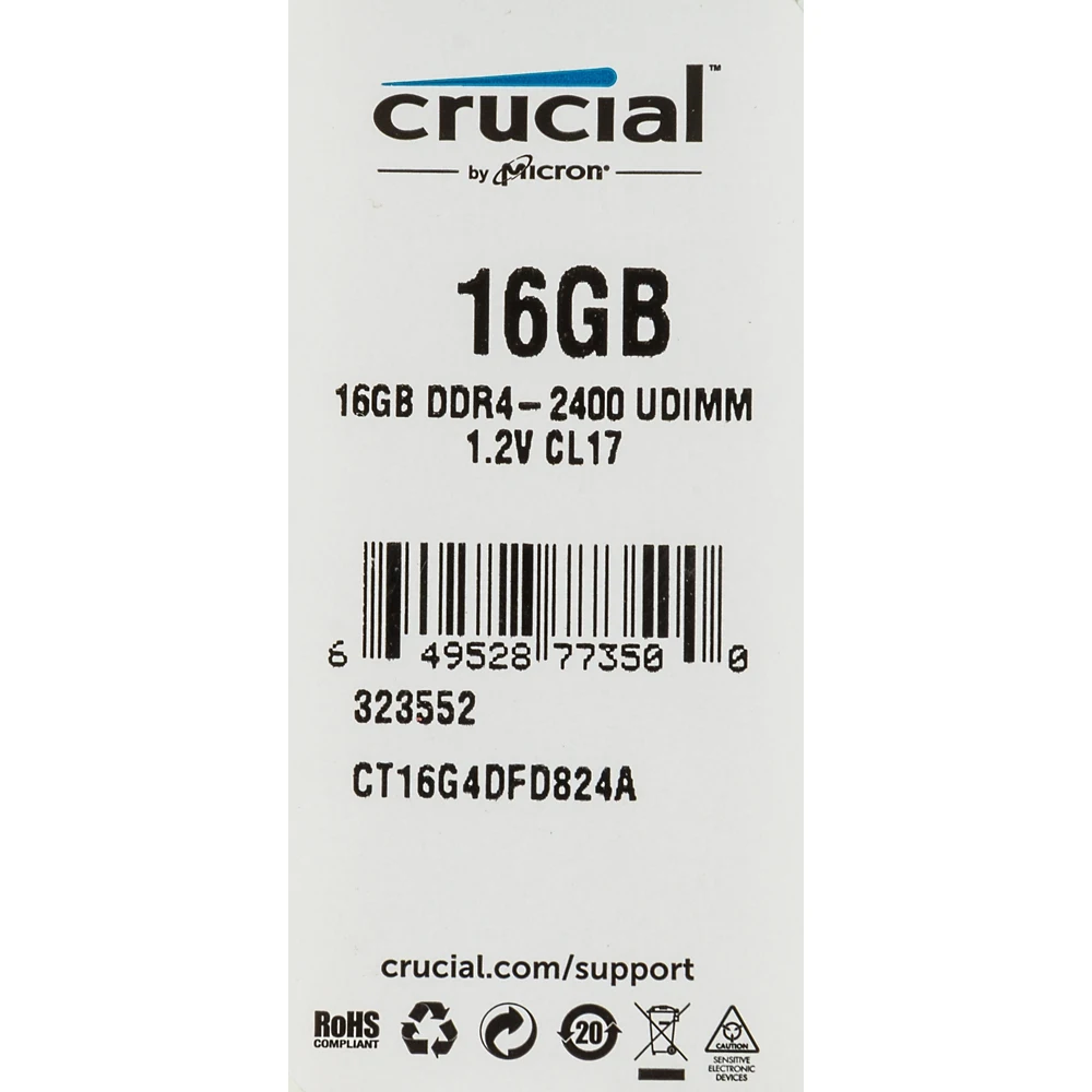Память DDR4 16Gb 2400MHz Crucial CT16G4DFD824A RTL PC4-19200 CL17 DIMM 288-pin 1.2В kit quad rank