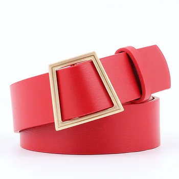 

Women belt new Trapezoid Metal Ring Buckle Wide Waist belt Woman Black Dress Jeans Female Waistband belt