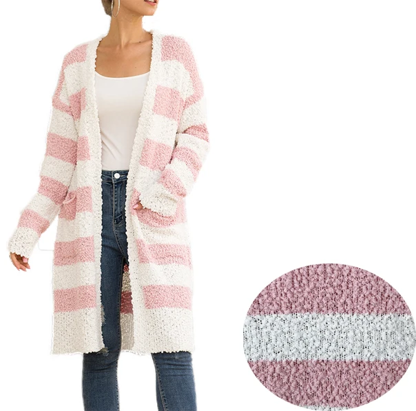 Pink and white-3 Уникальный Природный женский открытый спереди длинный свитер кардиганы Boho с длинным рукавом Цвет Блок вязать легкий кимоно Duster пальто - Цвет: Pink and white-3