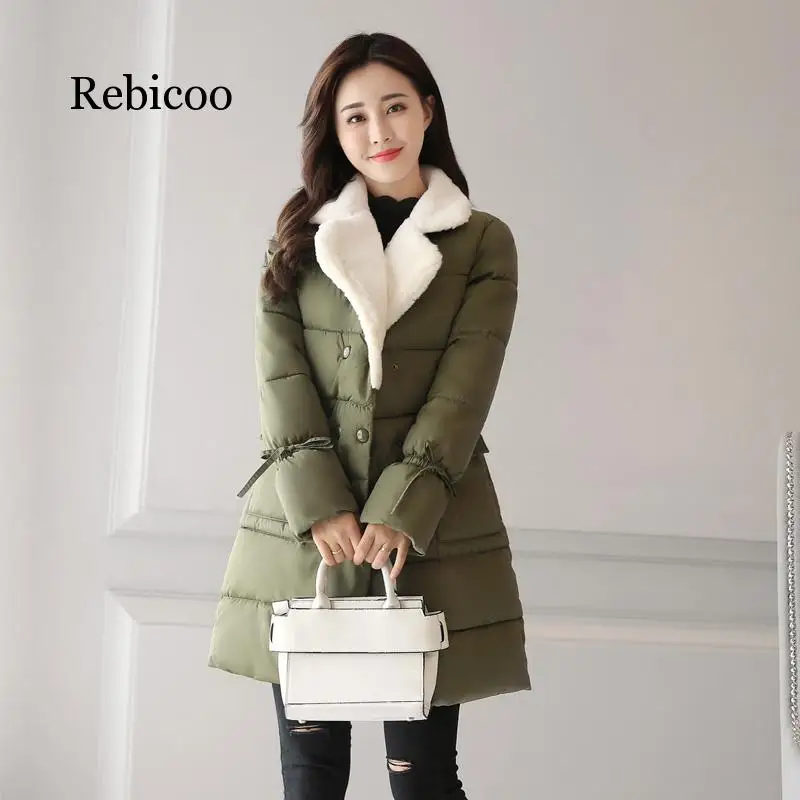 ARMY GREEN Женская зимняя теплая куртка из овечьей шерсти с отложным воротником, модное зимнее пальто для женщин, осенняя верхняя одежда с пуговицами на груди для женщин, парка - Цвет: ARMY GREEN