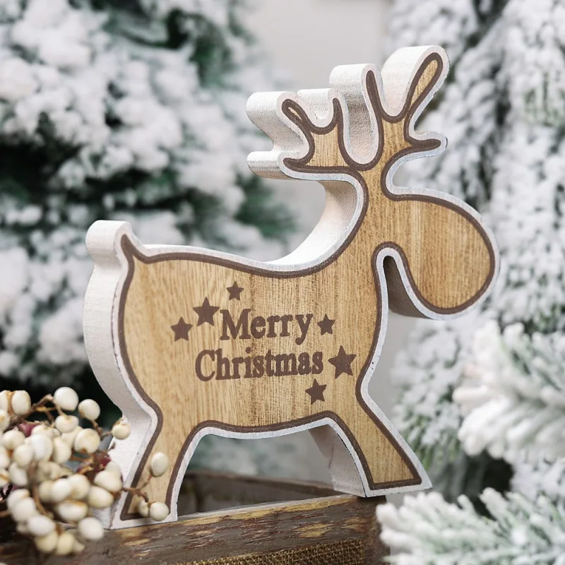 Рождественские деревянные лося настольные украшения с веселым рождественским принтом праздничный фигурный подарок для детей украшения