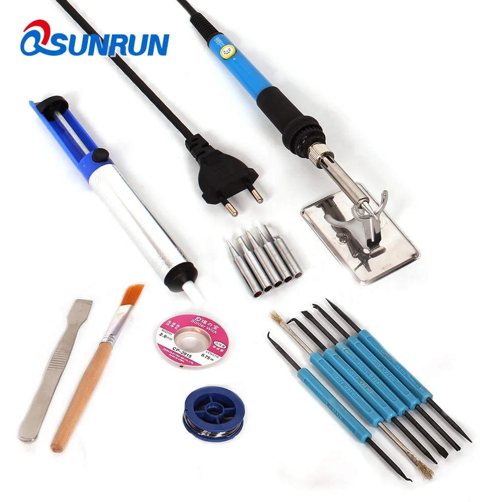 

110V 220V 60W Adjustable Temperature Electric Iron Gun Welding Soldering Iron Thermostat heating core with Solder Sucker,Brush