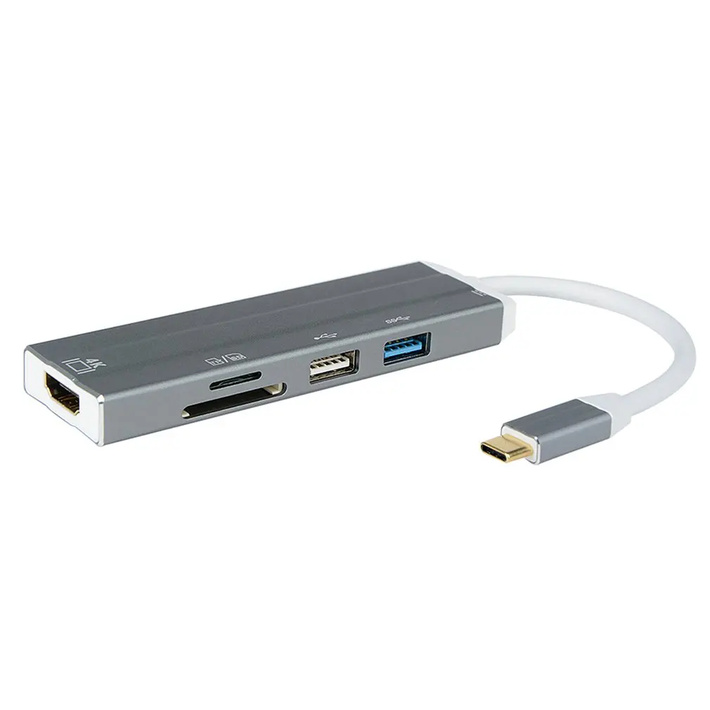  6 In 1 Usb-C Hub 4K Hd Video Audio Adattatore del Cavo di Tipo C A Hdmi Usb 3.0 /Usb 2.0 Con lettor