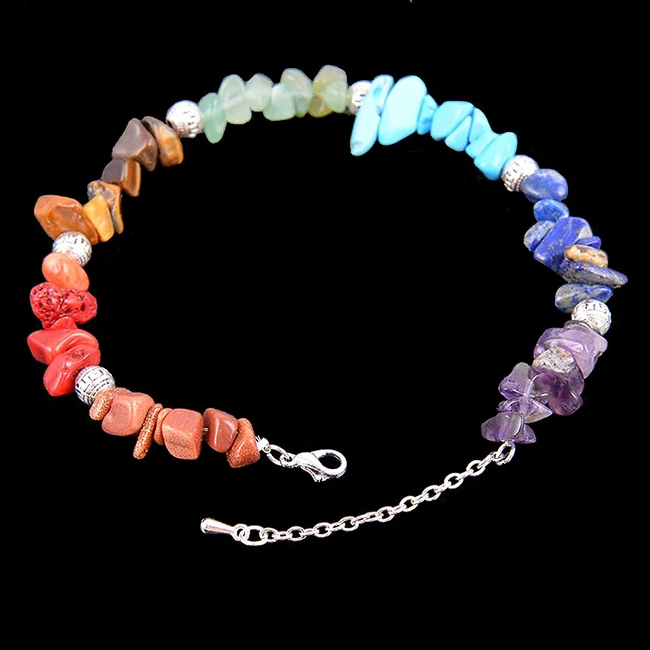 7 Chakra Reiki Women Bracelets Chain Link Lobster Clasp Healing Balance Natural Chip Stone Beads Meditation Rainbow B108