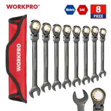 Workpro 8 pc chave conjunto flex-cabeça catraca combinação chaves métricas/sae catraca chaves conjunto ferramentas de reparo do carro(China)