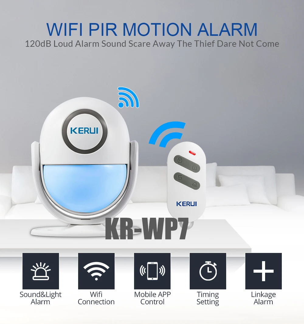 US $32.90 KERUI WP7 Motion Alarm System Home Security Wireless PIR Motion Sensors APP Remote Control 120dB Sound Burglar Alarm System