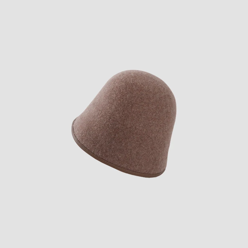 

New design autumn winter soft wool solid color British style leather brim high grade outing warm windproof retro casual bucket h