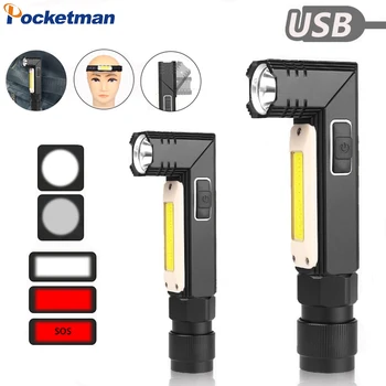 마그네틱 LED 손전등 울트라 브라이트 방수 COB 라이트, USB 충전식 토치 테일 자석 작업등, 90 도 회전