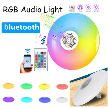 

Smart RGB Bluetooth Music Player UFO Bulb Speaker E27 Lamp Holder With 24 keys Remote Control Color 30W Home Party Audio Light