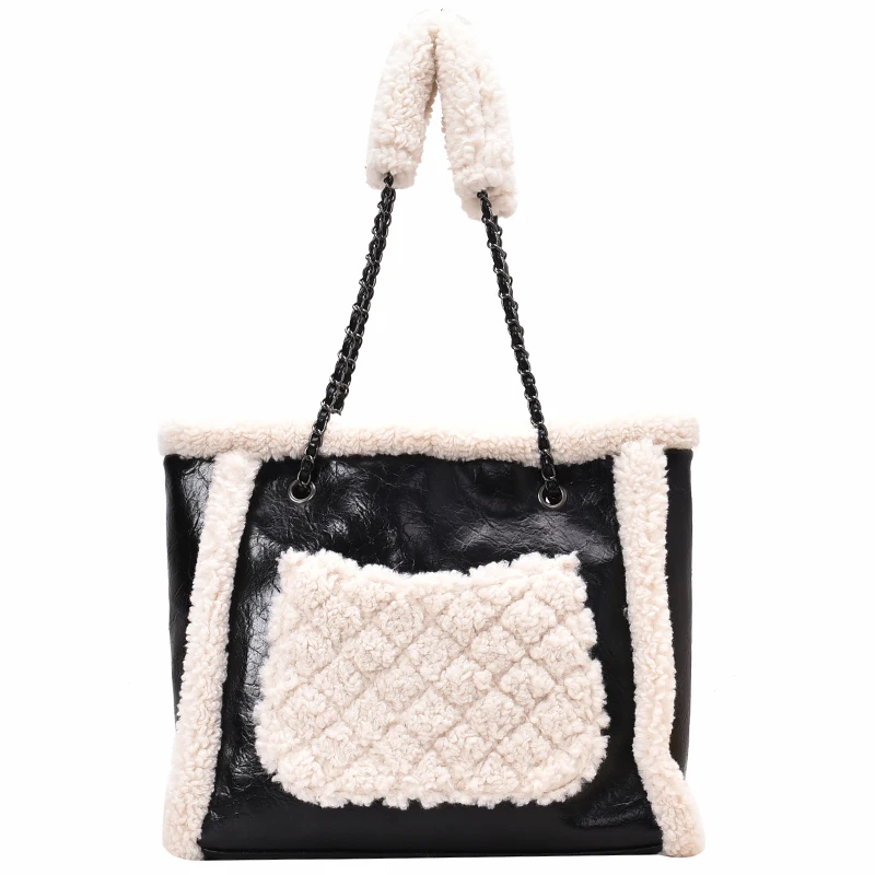 

iVog New Arrival Everyday Ladies Big Shoulder Messenger Handbag Fur Chain channels Fashion Geometric Hand Bags for Women 2019
