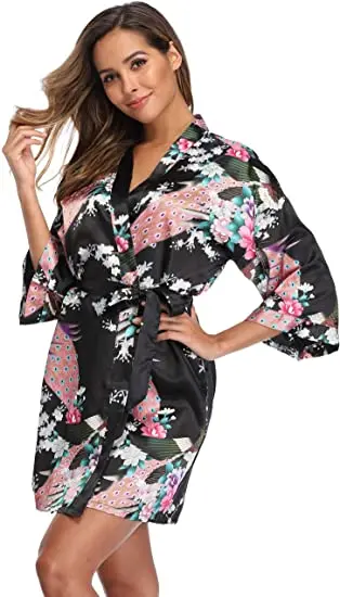 Fashion Satin Robe Female Bathrobe Sexy peignoir femme Silk Kimono Bride Dressing gown sleepwear Night Grow For Women