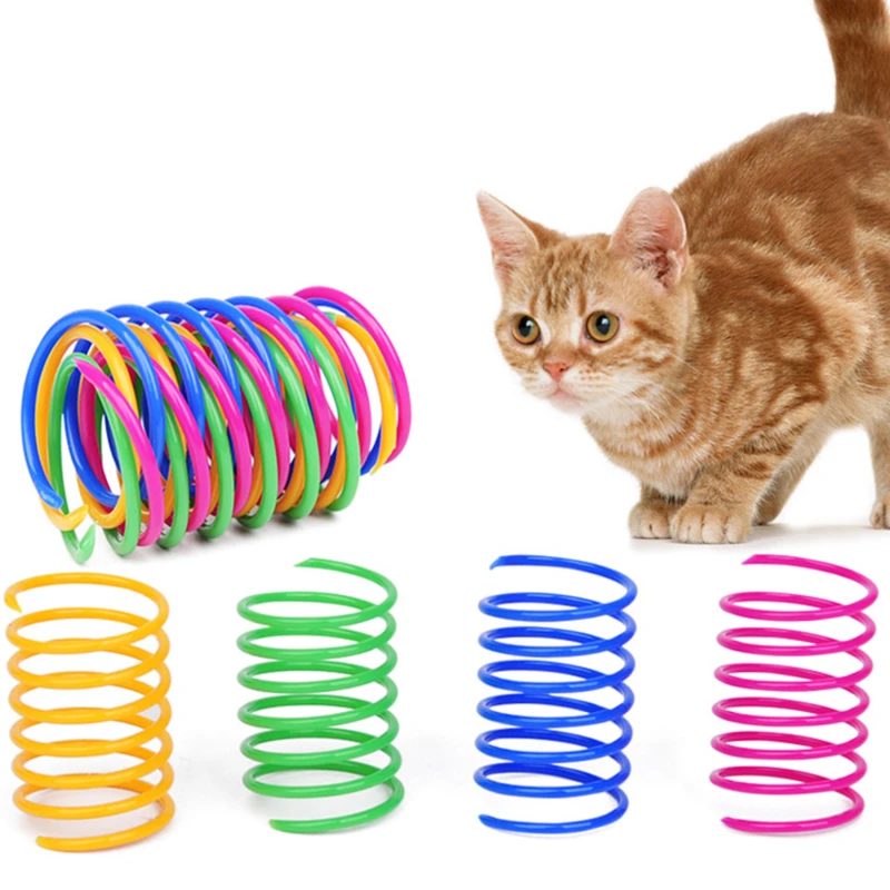 Colorful Cat Spring Toy Creative Plastic Flexible Cat Coil Toy 4Pcs