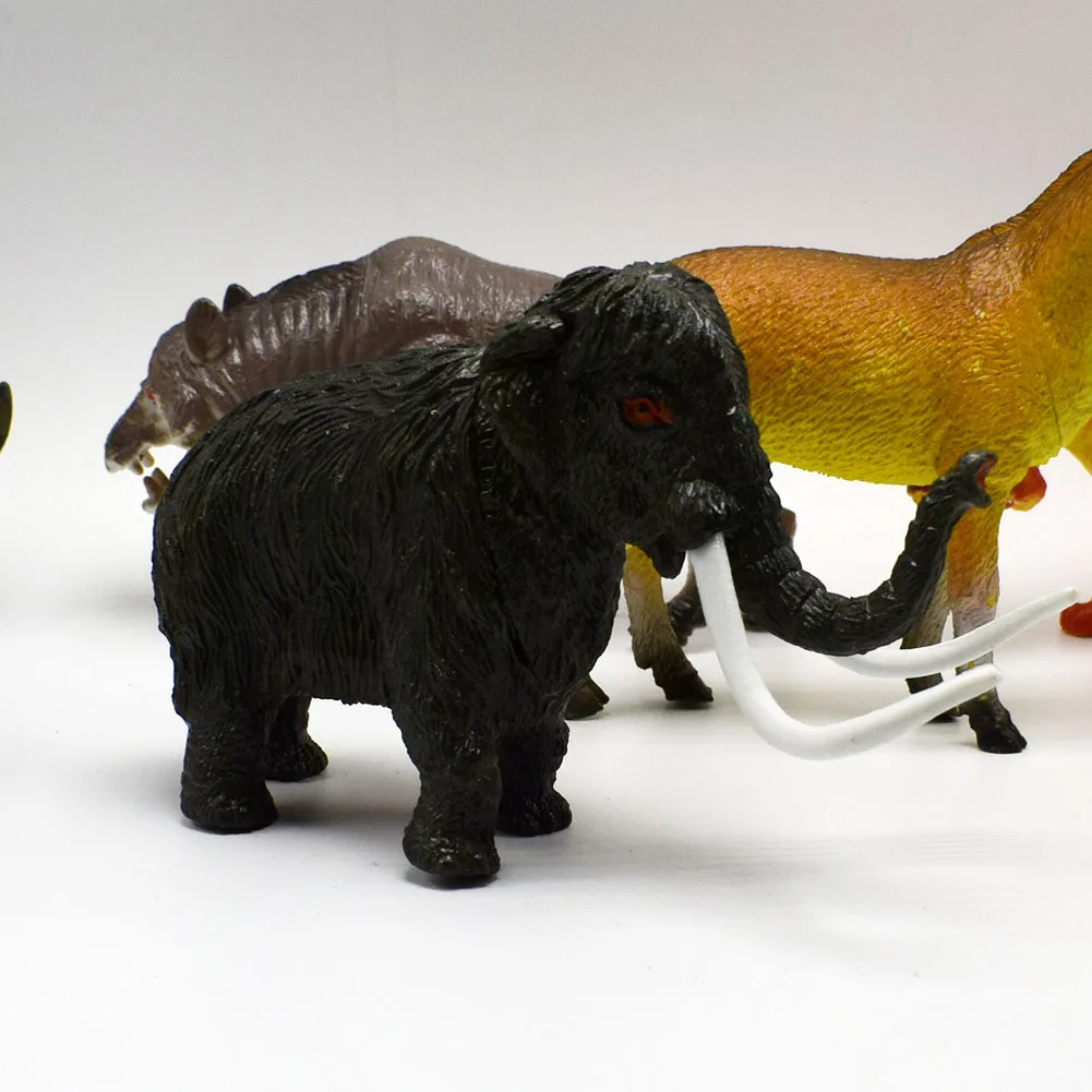 Шесть-ПВХ Пластик модель длинношерстных слон саблезубый тигр носорог доисторические животные модель игрушка