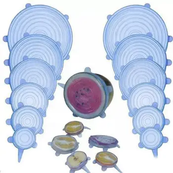 

6 Pieces/Set Blue Silicone Food Seal Cover Stretch Cover Reusable Bowl Cover Stretch Wrapping Paper Food Cling Film Kitchen Acce