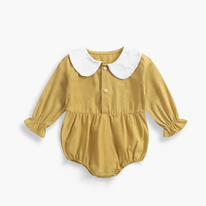 yellow BRW8158 Комбинезон для маленьких девочек; модная одежда для новорожденных; сезон весна-осень; винтажные хлопковые боди принцессы с цветочным рисунком; детская одежда; боди для маленьких девочек - Цвет: yellow BRW8158