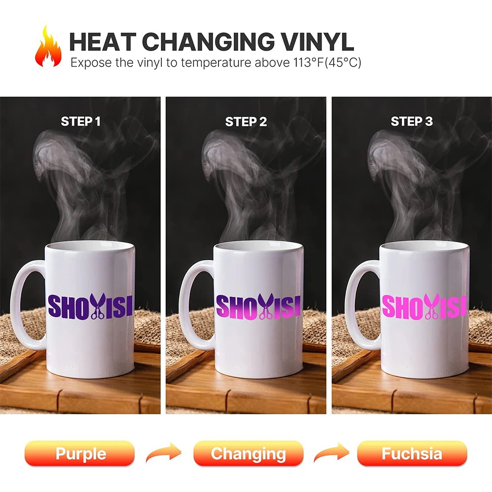 12"x10" Color Changing Permanent Adhesive Vinyls Sheets Film DIY Cup Water Bottles Glass Window Decals Stickers Decor For Cut