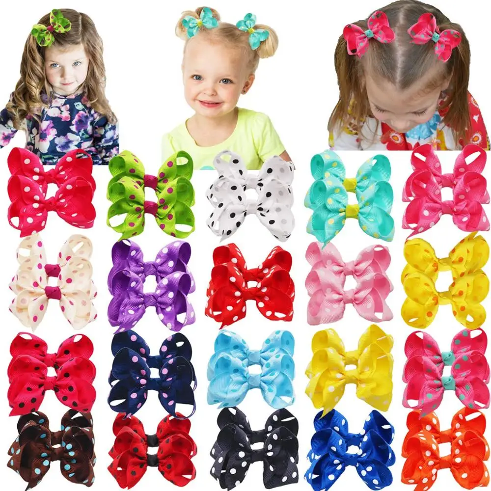 40PCS/20 Colors 3Inch Baby Girl Hair Bows Alligator Hair Clips Boutique Grosgrain Ribbon Polka Dot hair Bow hair Accessories for