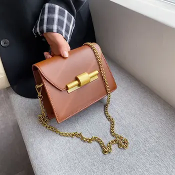 

Chain Small Bag Female 2020 New Wave Retro Lock Small Square Bag Wild Shoulder Messenger Bag Women's Leather Bag Bag Women
