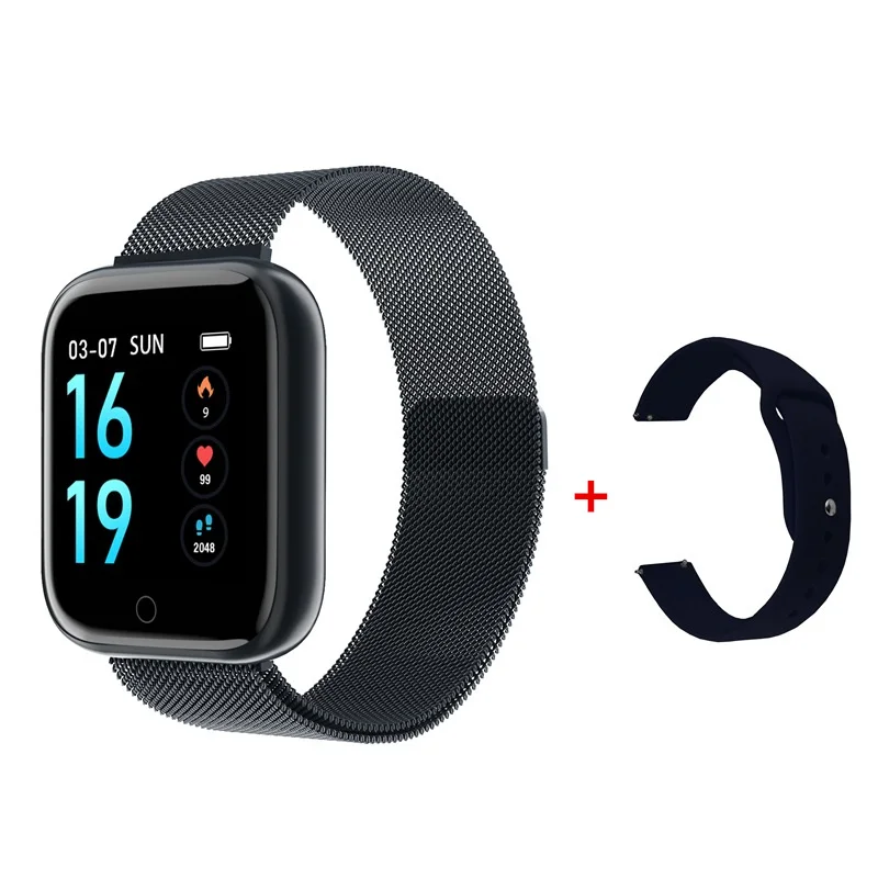 black add strap Водонепроницаемые Смарт-часы T80 VS Q9 P68 P70, часы-браслет, трекер фитнес-активности, монитор сердечного ритма, Мужские Женские умные часы - Цвет: black add strap