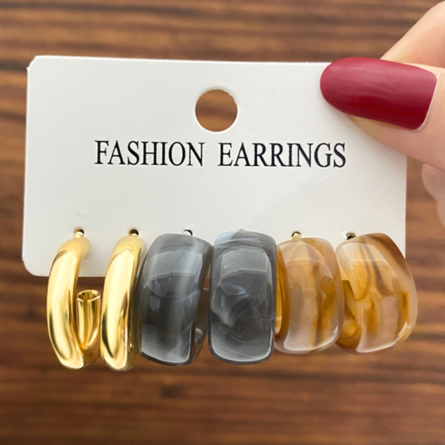 Bohemian Colorful Resin Acrylic Hoop Earrings Set For Women Trendy Gold Color Pearl Hoop Earrings Brincos Party Jewelry