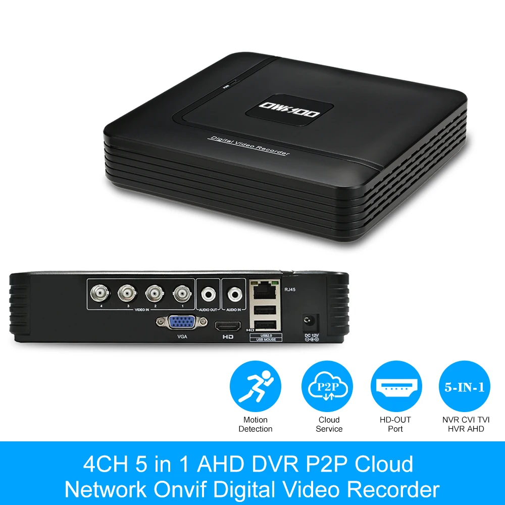 

OWSOO 4CH 1080P 5-in-1 Digital Video Recorder P2P Cloud Network Onvif Support Phone APP Control Motion Detection