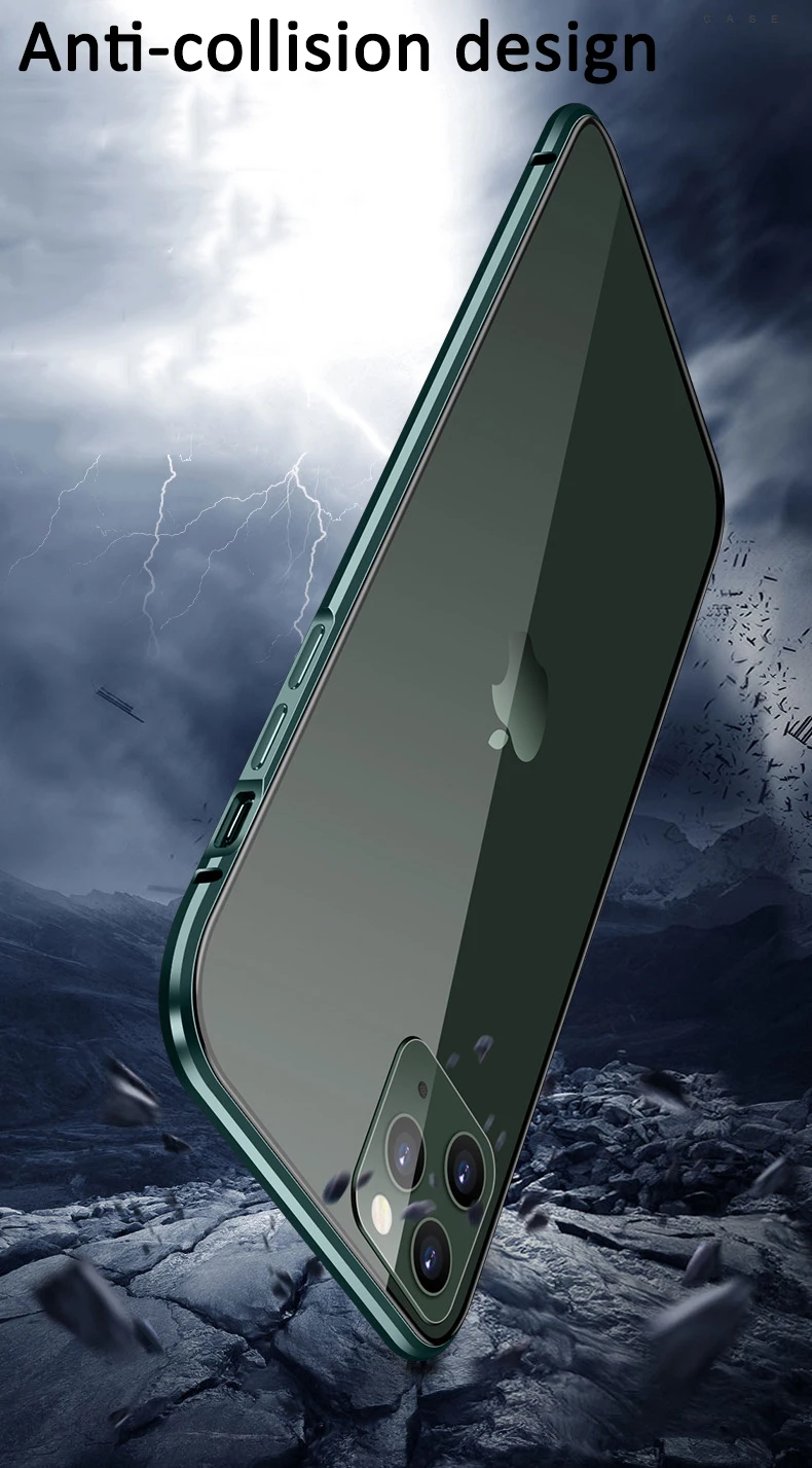 Металлический магнитный чехол для iphone X XR XS 11 pro max+ Магнитный чехол из закаленного стекла для iphone 8 7 6 6S plus