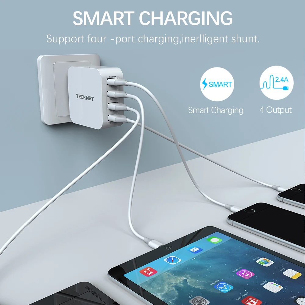 USB Wall Зарядное устройство DC 5,0 V 0.1A-2.4A 4-Порты и разъёмы USB Зарядное устройство для мобильных телефонов для использования во время поездок, Зарядное устройство по стандартам ЕС/Великобритания вилка для samsung Xiaomi huawei iphone